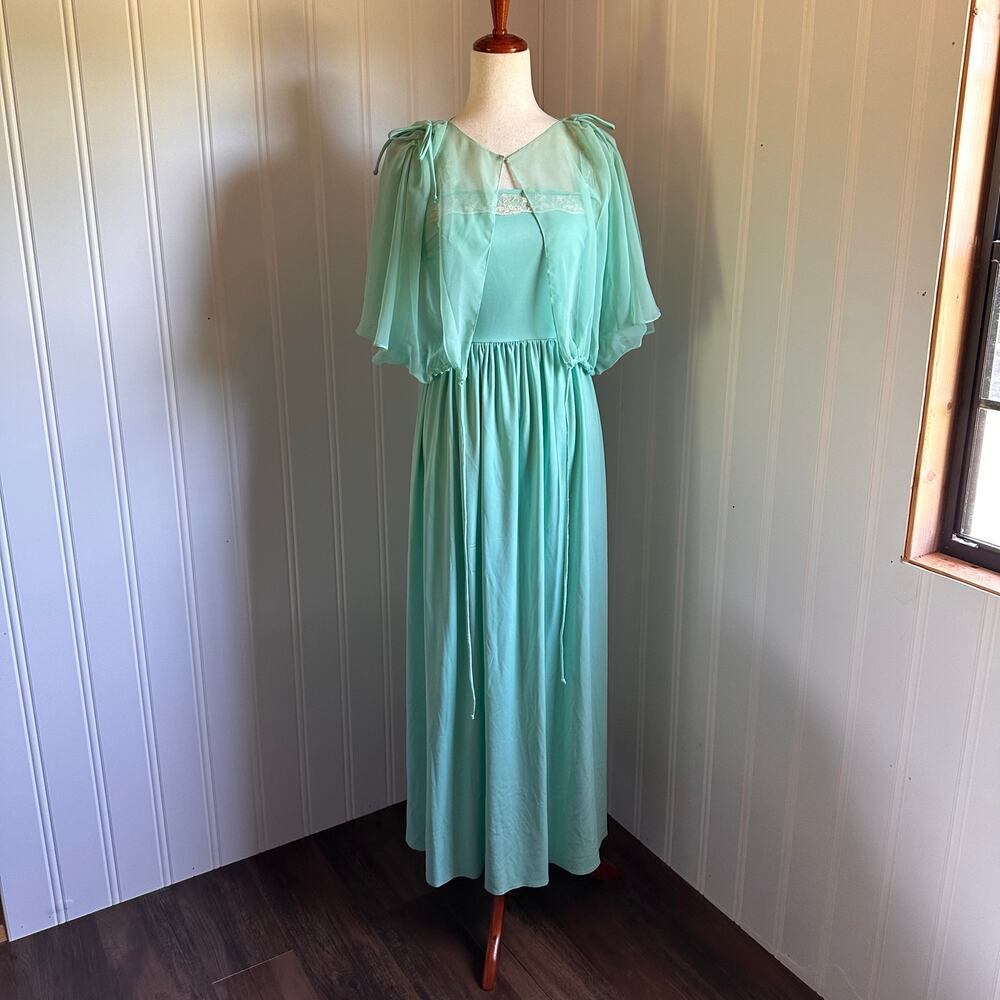 Vintage 70s Green Maxi Dress XS